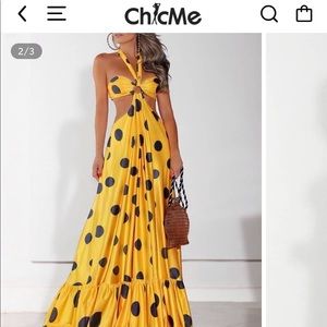 Goldish Yellow Summer Dress with Blk Polkadots